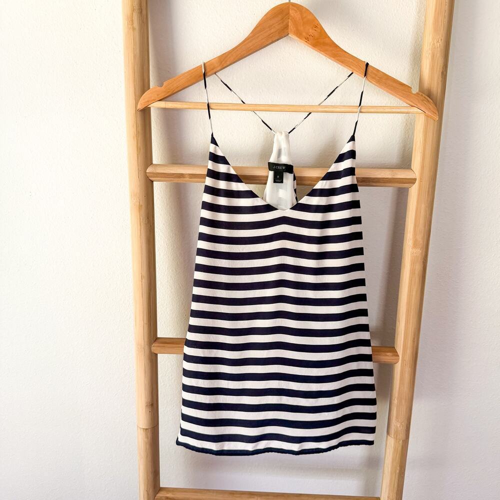 J.Crew Silk Navy White Striped Racerback Cami Tank Top Women’s Size 0